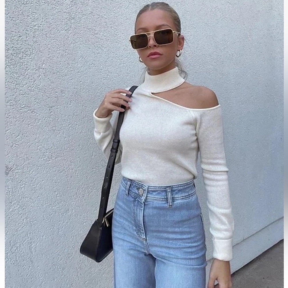 Antonio Melani Brooke Cutout 100% Cashmere Sweater Ivory Size Large NWT $149